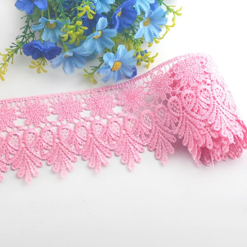 Kuasting 7.5 Yards Floral Lace Edge Trim 9CM Width Laces Trims with Tassel Europe Chips Pattern Inelastic Embroidery Lace Trim for Sewing Making, DIY Crafts, Gift Wrapping, Wedding Decor (Pink) - Image 1